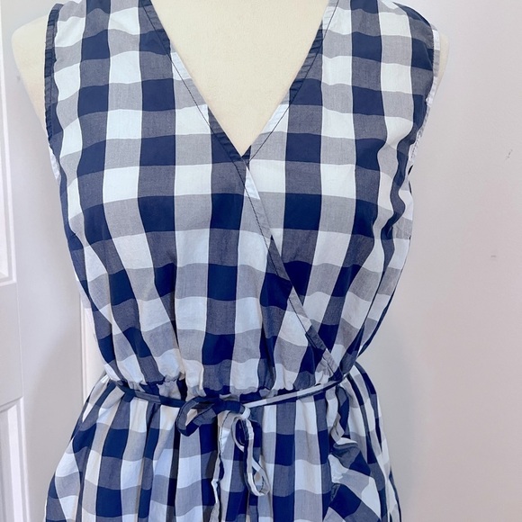 POPSUGAR GINGHAM DRESS SZ M RUFFLE HEM FAUX WRAP SKIRT BLUE WHITE - Picture 4 of 15